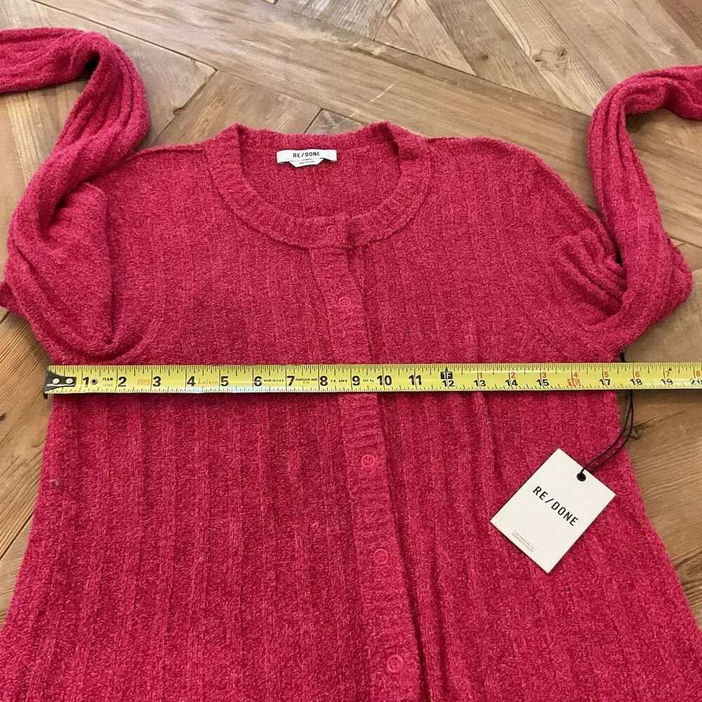 RE/DONE Terry Ribbed‎ Cardigan Dragonfruit Pink Sweater Size Medium NWT $350